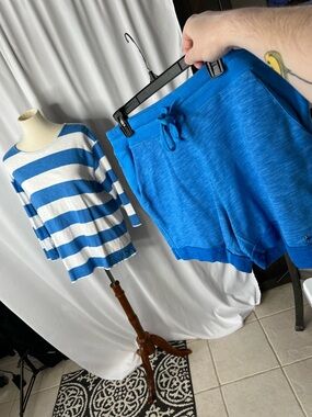 💙 The Black Dog Matching Set | Blue Lounge Shorts + Striped Top | Size M